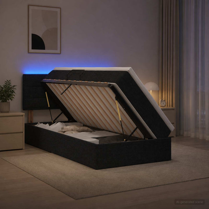 LED opbevarings seng med madras Sort 90 x 190 cm Stof