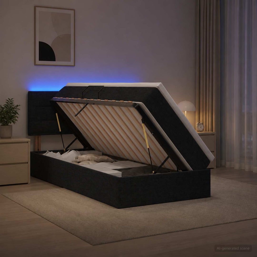 LED opbevarings seng med madras Sort 100 x 200 cm Stof