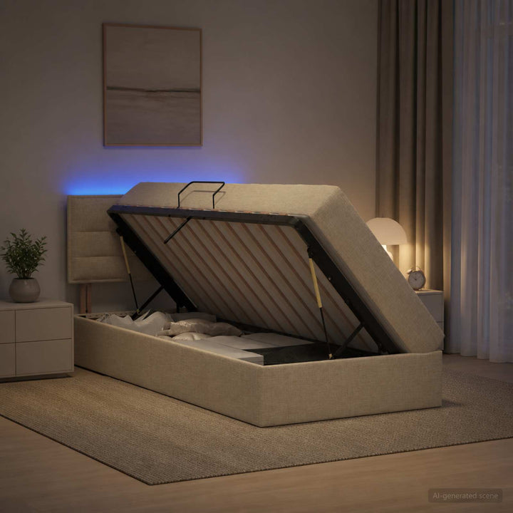 LED opbevarings seng med madras Cremefarvet 100 x 200 cm Stof