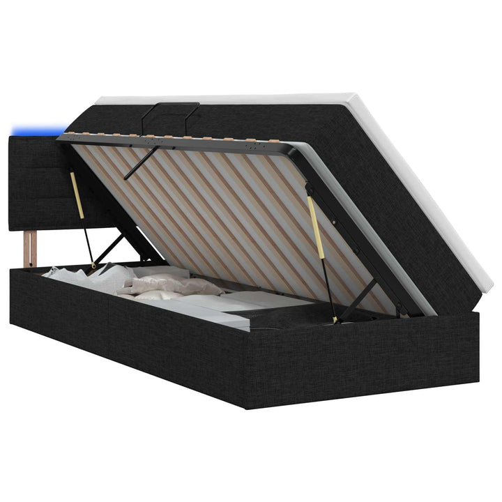 LED opbevarings seng med madras Sort 90 x 200 cm Stof