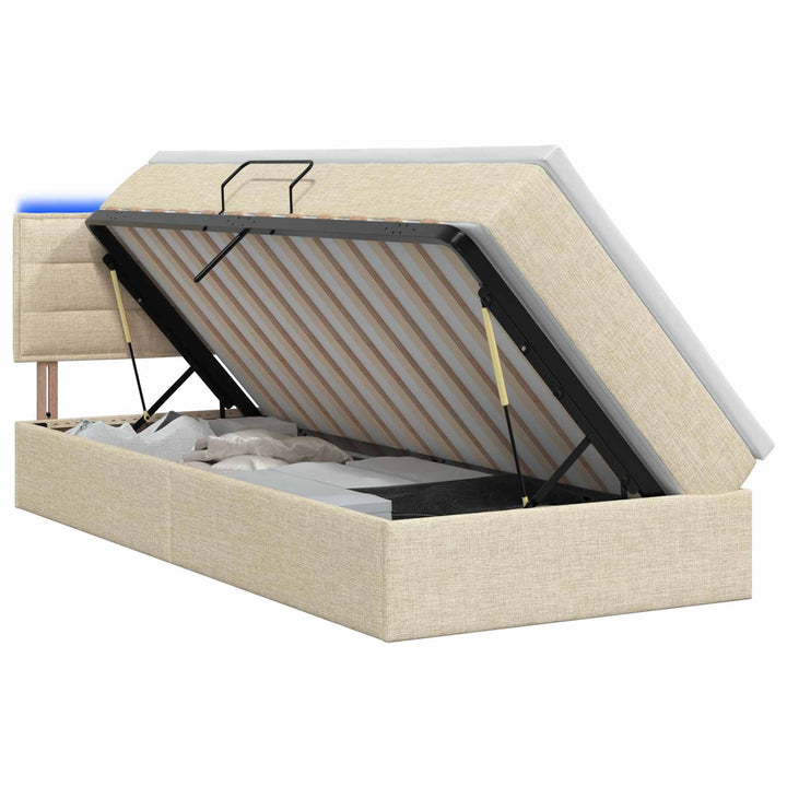 LED opbevarings seng med madras Cremefarvet 100 x 200 cm Stof