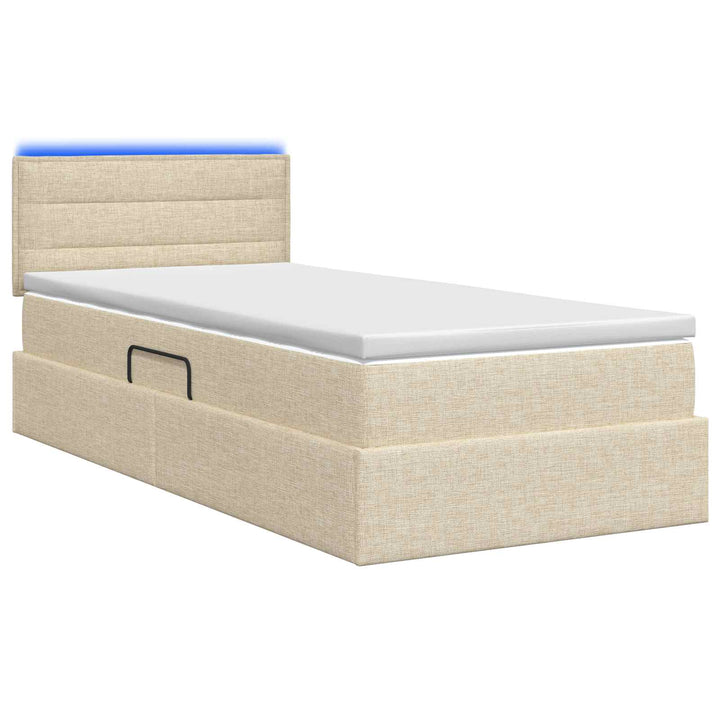 LED opbevarings seng med madras Cremefarvet 100 x 200 cm Stof