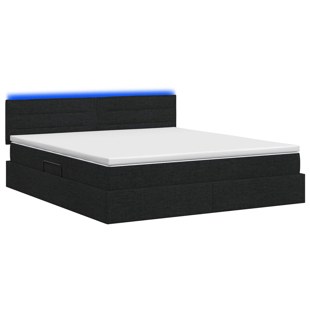 LED opbevarings seng med madras Sort 140 x 190 cm Stof