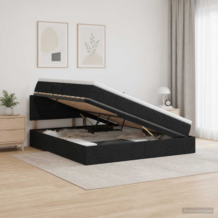 Seng med opbevaring og madras Sort 140 x 200 cm Fløjl