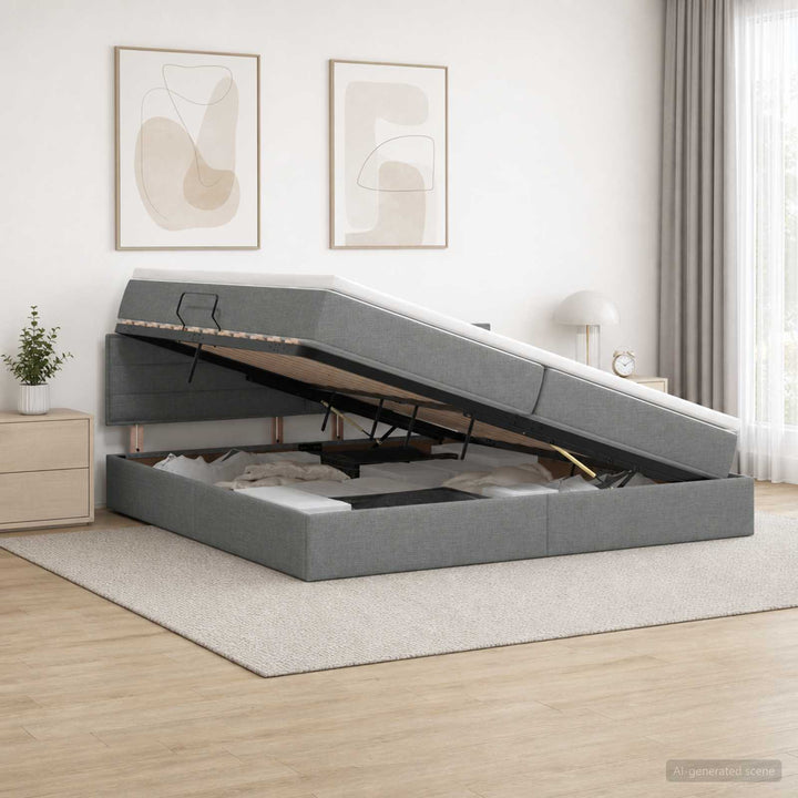 Seng med opbevaring og madras Mørkegrå 200 x 200 cm Fløjl