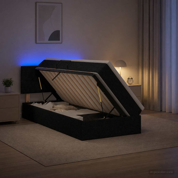 LED opbevarings seng med madras Sort 100 x 200 cm Stof
