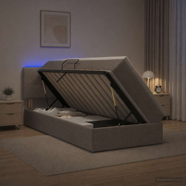 LED opbevarings seng med madras Gråbrun 100 x 200 cm Stof