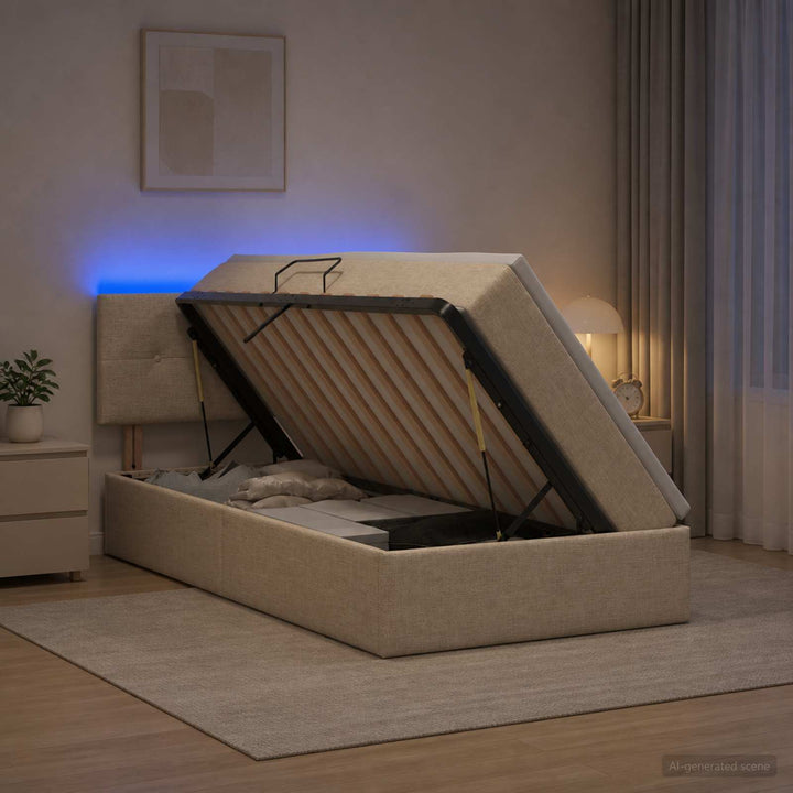 LED opbevarings seng med madras Cremefarvet 100 x 200 cm Stof