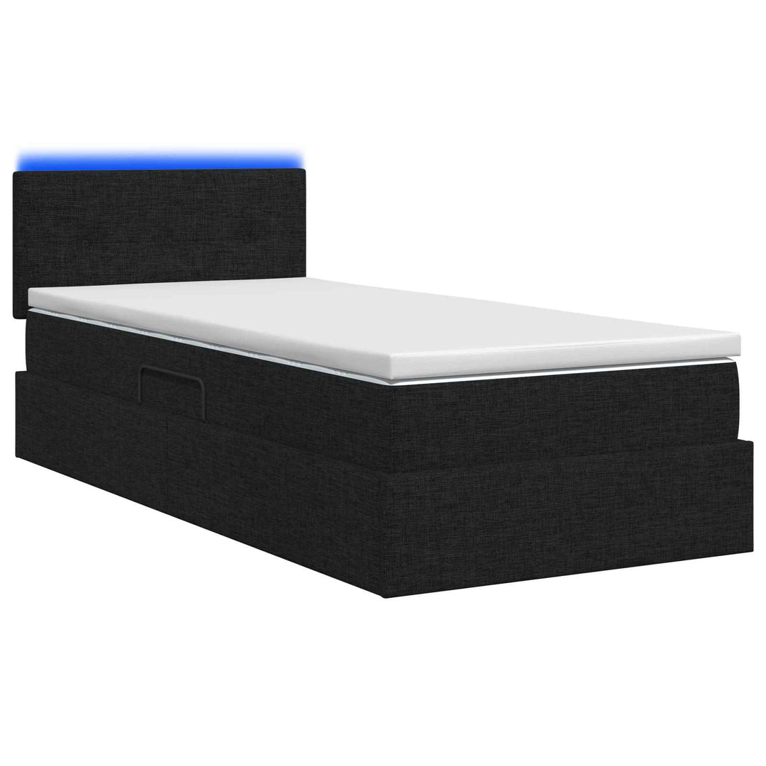 LED opbevarings seng med madras Sort 90 x 200 cm Stof