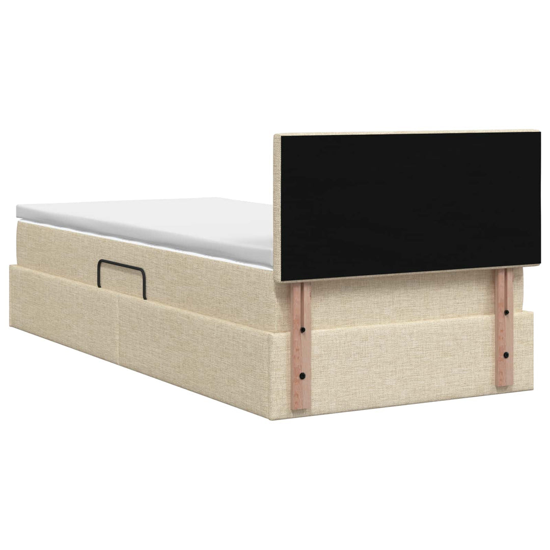 LED opbevarings seng med madras Cremefarvet 90 x 200 cm Stof