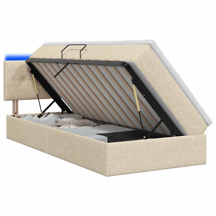 LED opbevarings seng med madras Cremefarvet 100 x 200 cm Stof
