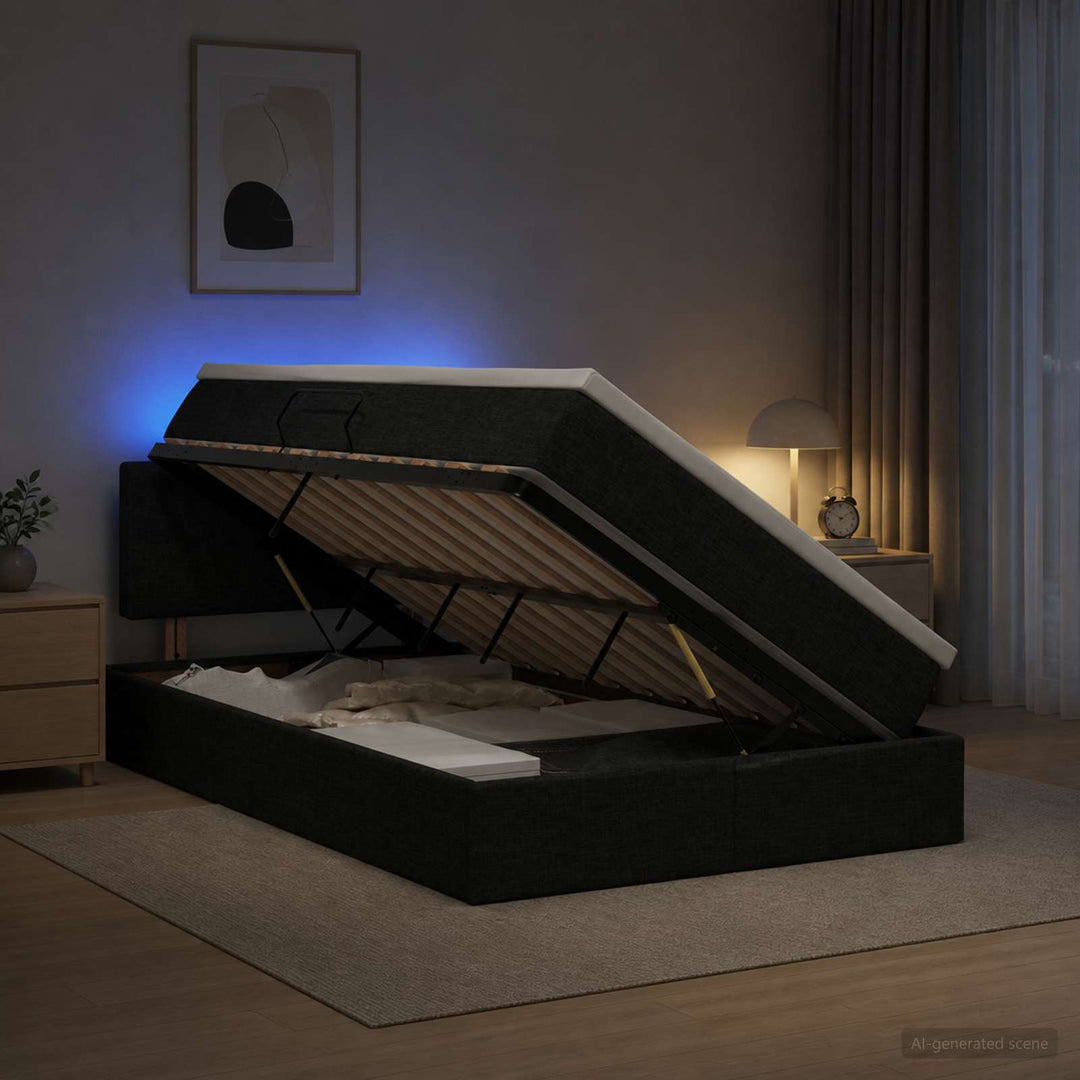 LED opbevarings seng med madras Sort 120 x 200 cm Stof