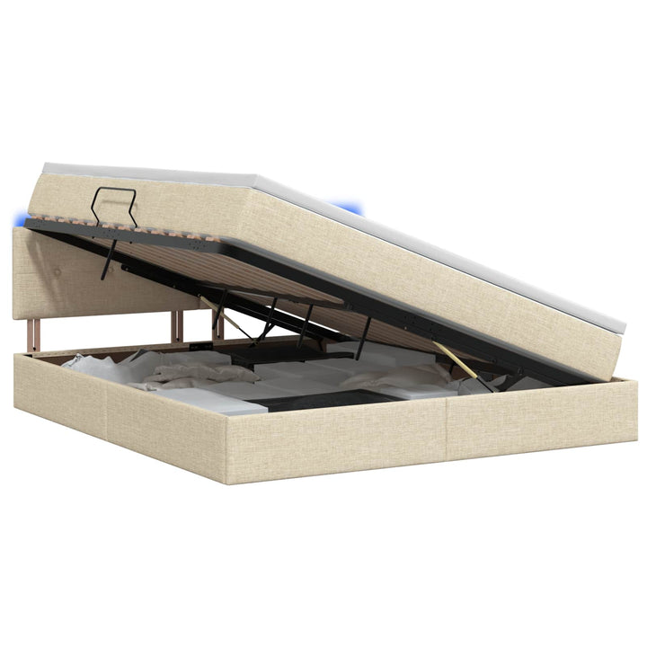 LED opbevarings seng med madras Cremefarvet 160 x 200 cm Stof