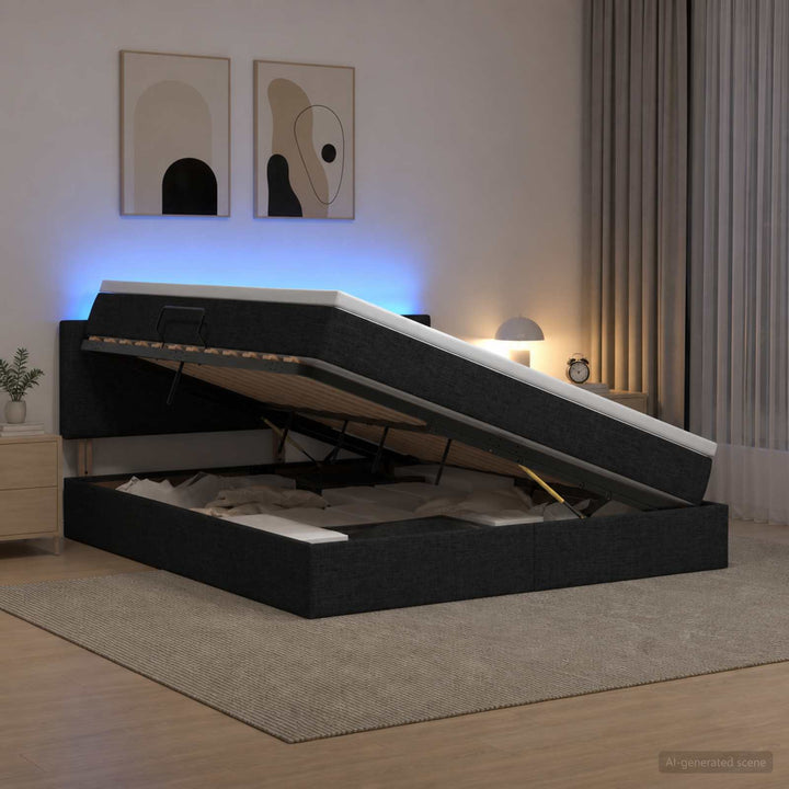 LED opbevarings seng med madras Sort 180 x 200 cm Stof