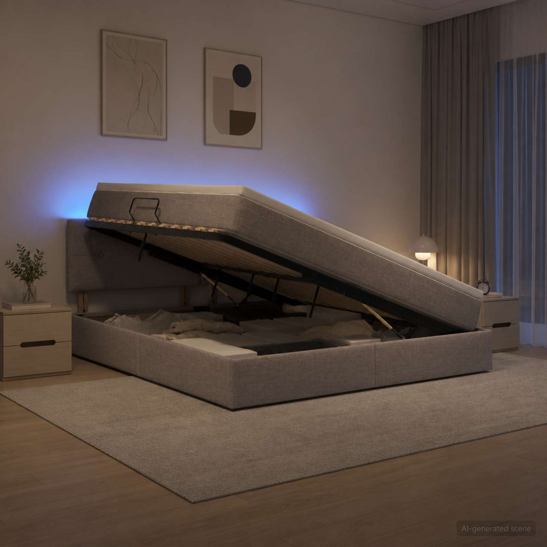 LED opbevarings seng med madras Gråbrun 160 x 200 cm Stof