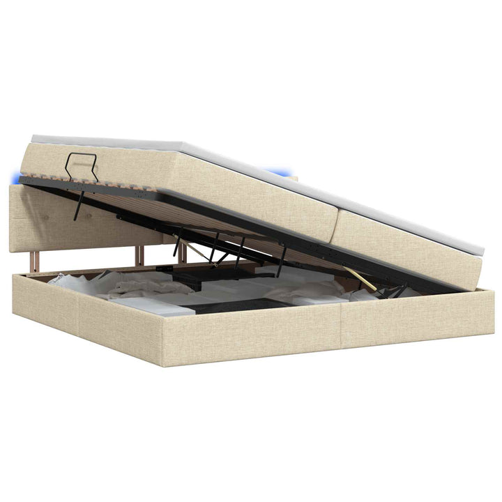 LED opbevarings seng med madras Cremefarvet 200 x 200 cm Stof