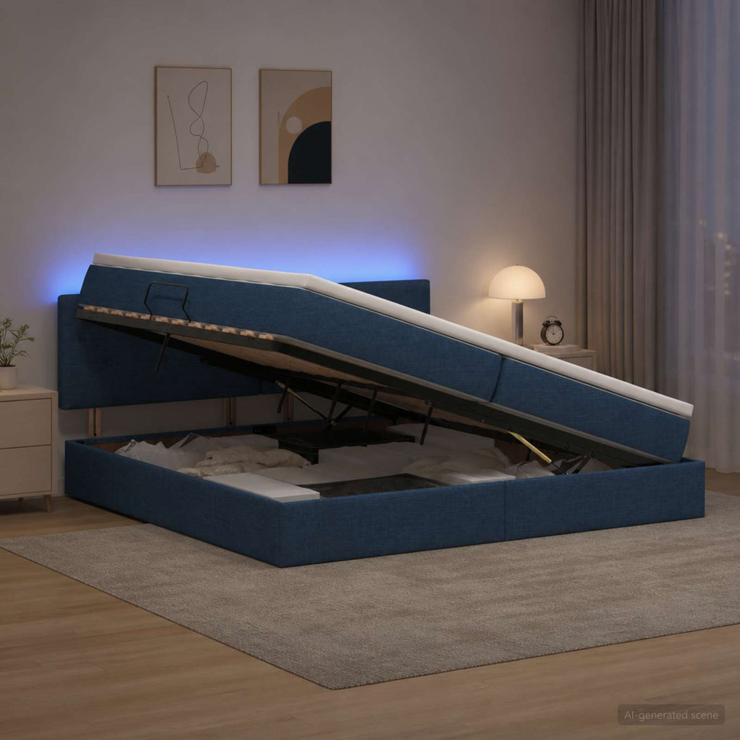 LED opbevarings seng med madras Blå 200 x 200 cm Stof