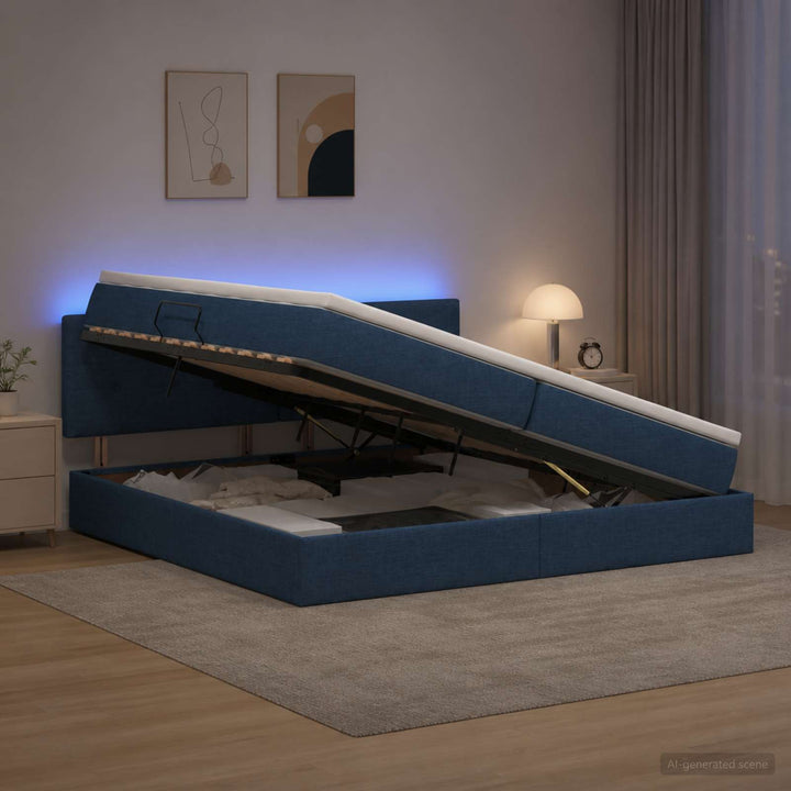 LED opbevarings seng med madras Blå 200 x 200 cm Stof