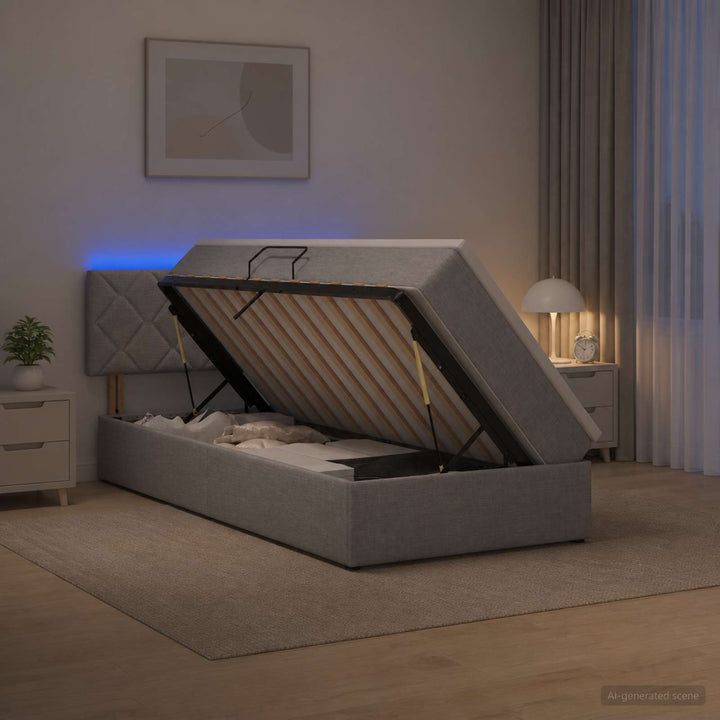 LED opbevarings seng med madras Lysegrå 100 x 200 cm Stof