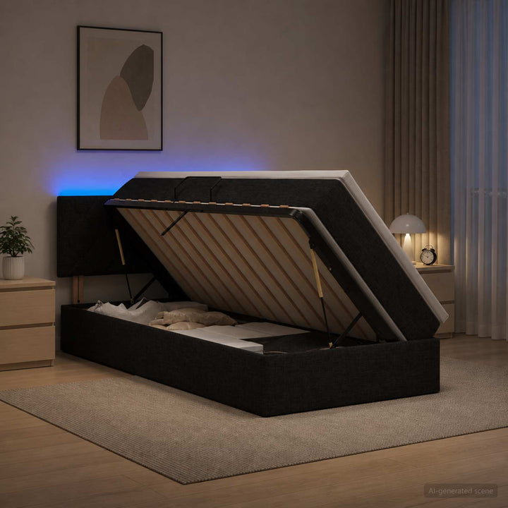 LED opbevarings seng med madras Sort 100 x 200 cm Stof