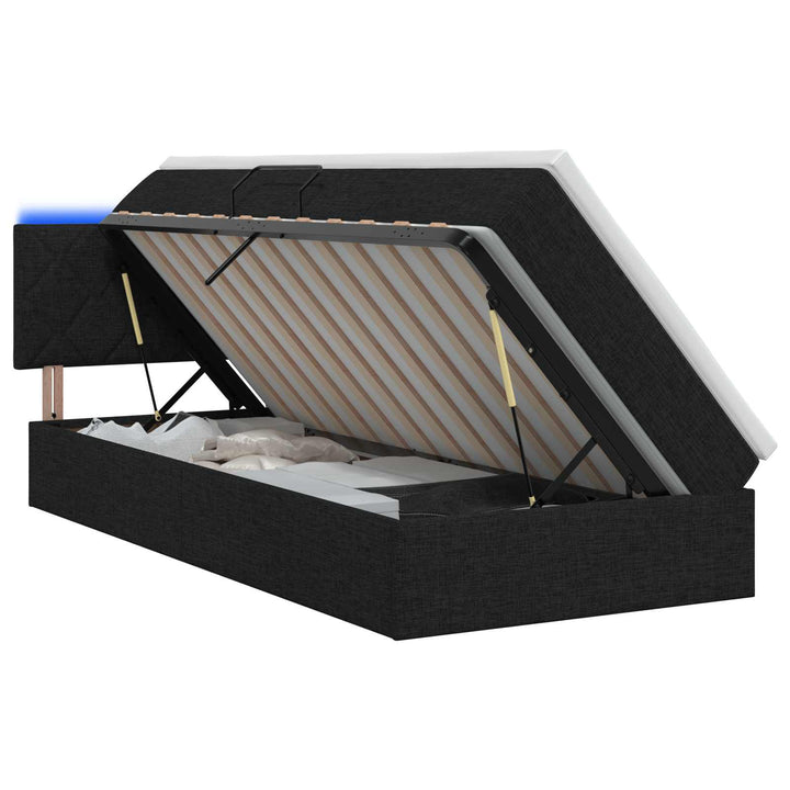 LED opbevarings seng med madras Sort 90 x 190 cm Stof