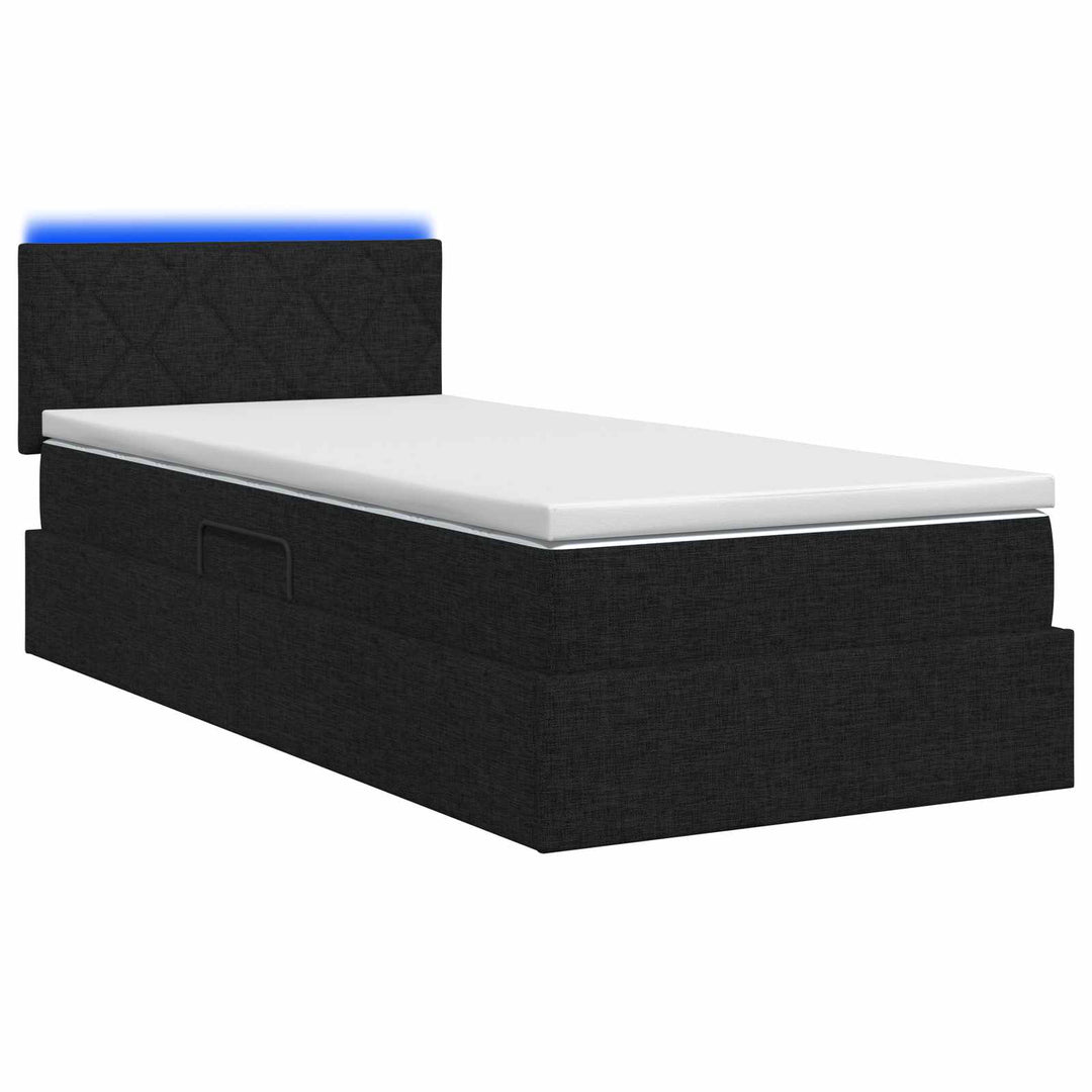 LED opbevarings seng med madras Sort 90 x 190 cm Stof