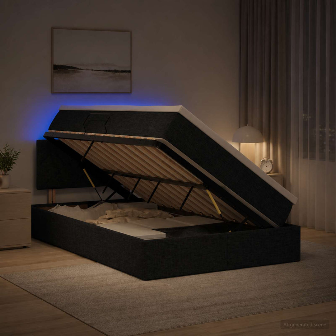 LED opbevarings seng med madras Sort 120 x 200 cm Stof