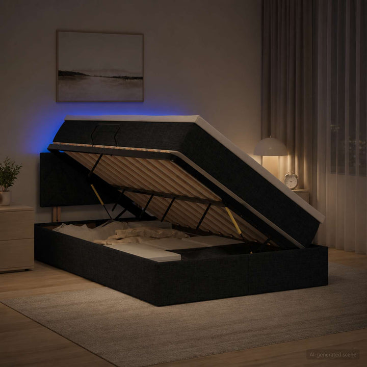 LED opbevarings seng med madras Sort 120 x 200 cm Stof