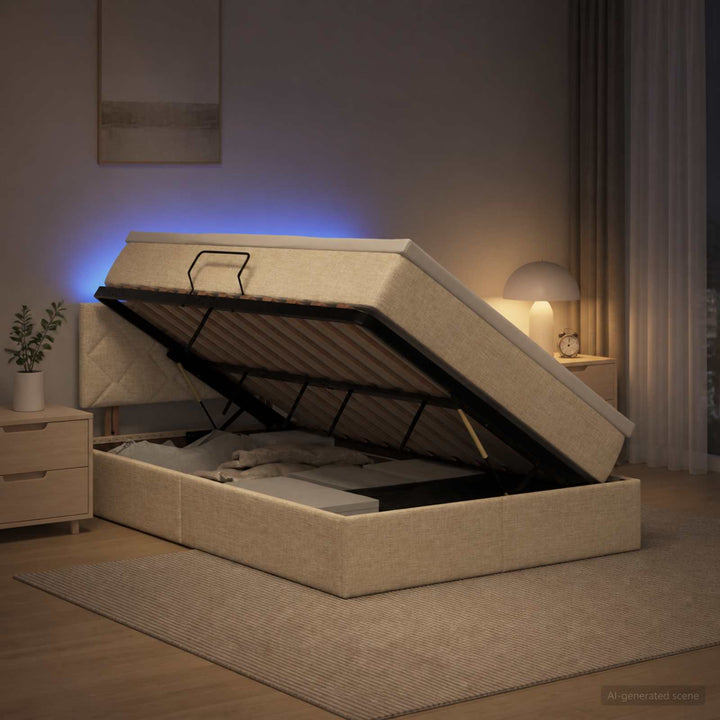 LED opbevarings seng med madras Cremefarvet 120 x 200 cm Stof
