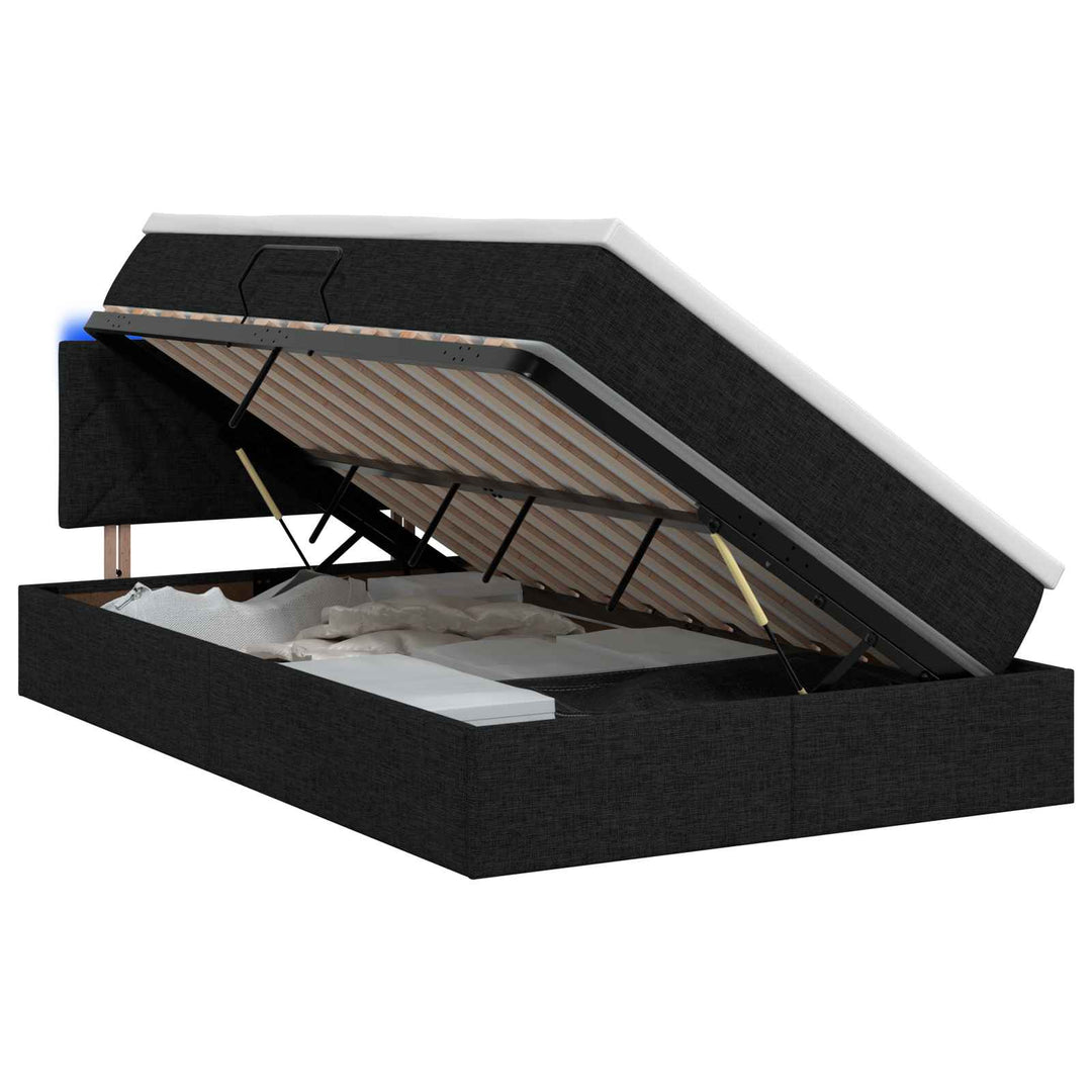 LED opbevarings seng med madras Sort 120 x 200 cm Stof