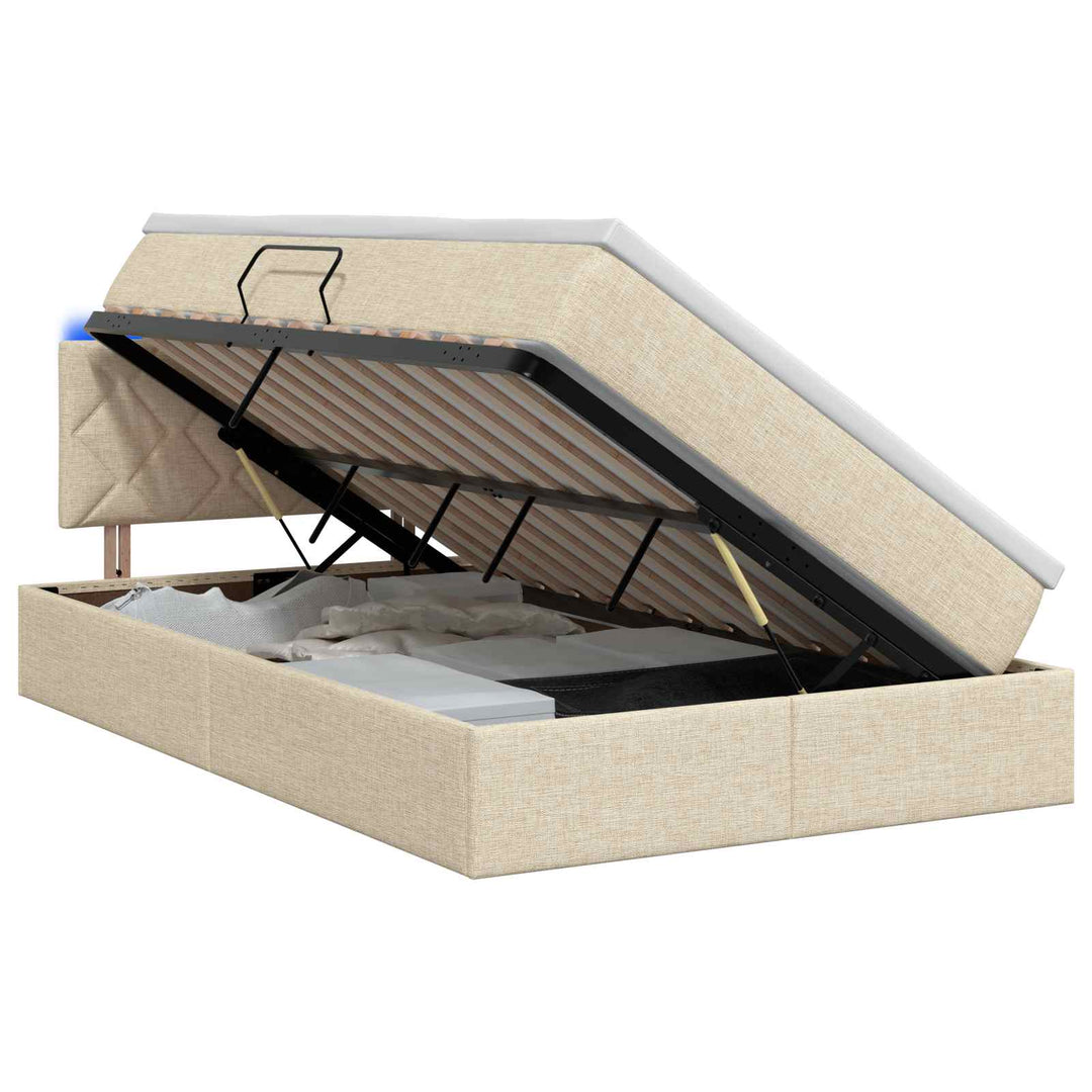 LED opbevarings seng med madras Cremefarvet 120 x 200 cm Stof