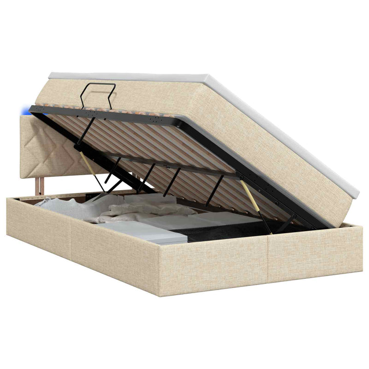 LED opbevarings seng med madras Cremefarvet 120 x 200 cm Stof
