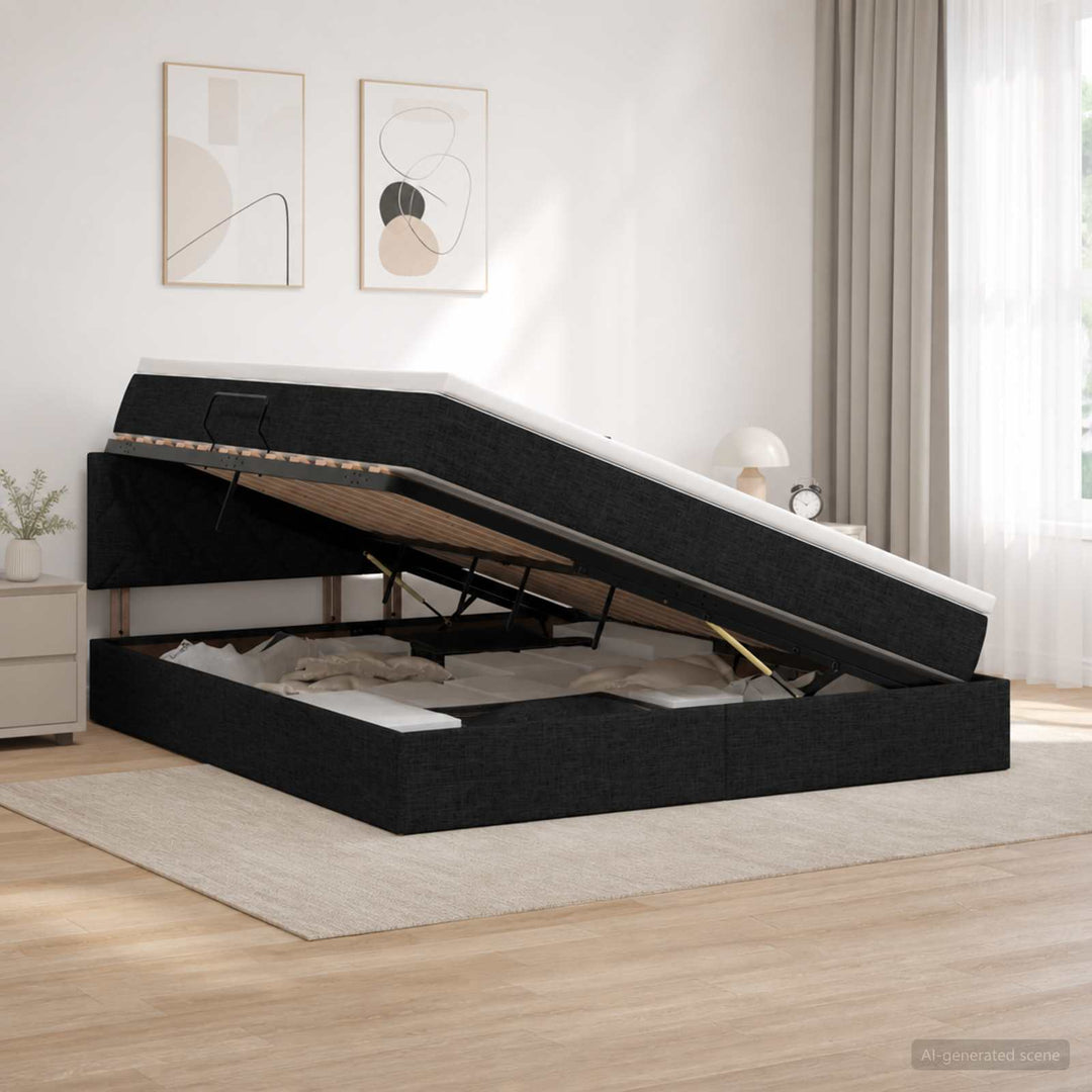 Seng med opbevaring og madras Sort 180 x 200 cm Fløjl