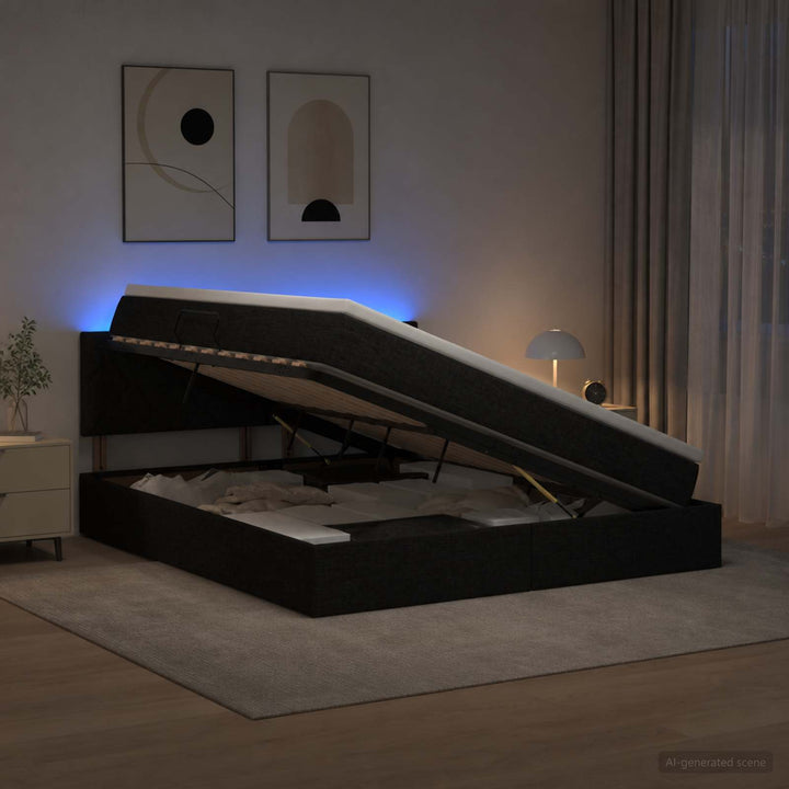 LED opbevarings seng med madras Sort 160 x 200 cm Stof