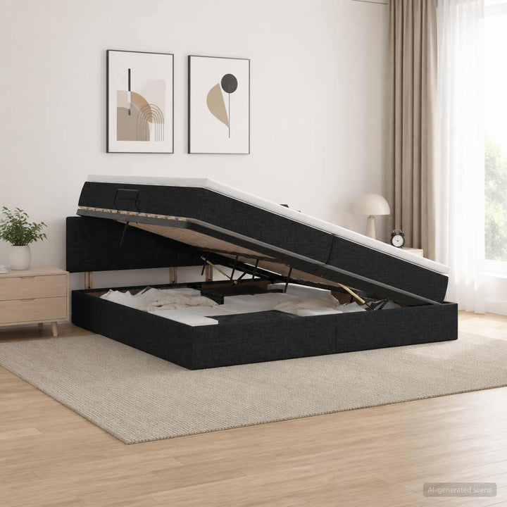 LED opbevarings seng med madras Sort 200 x 200 cm Stof