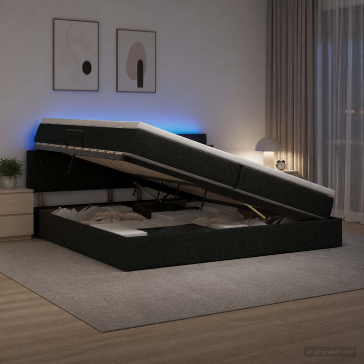 LED opbevarings seng med madras Sort 200 x 200 cm Stof
