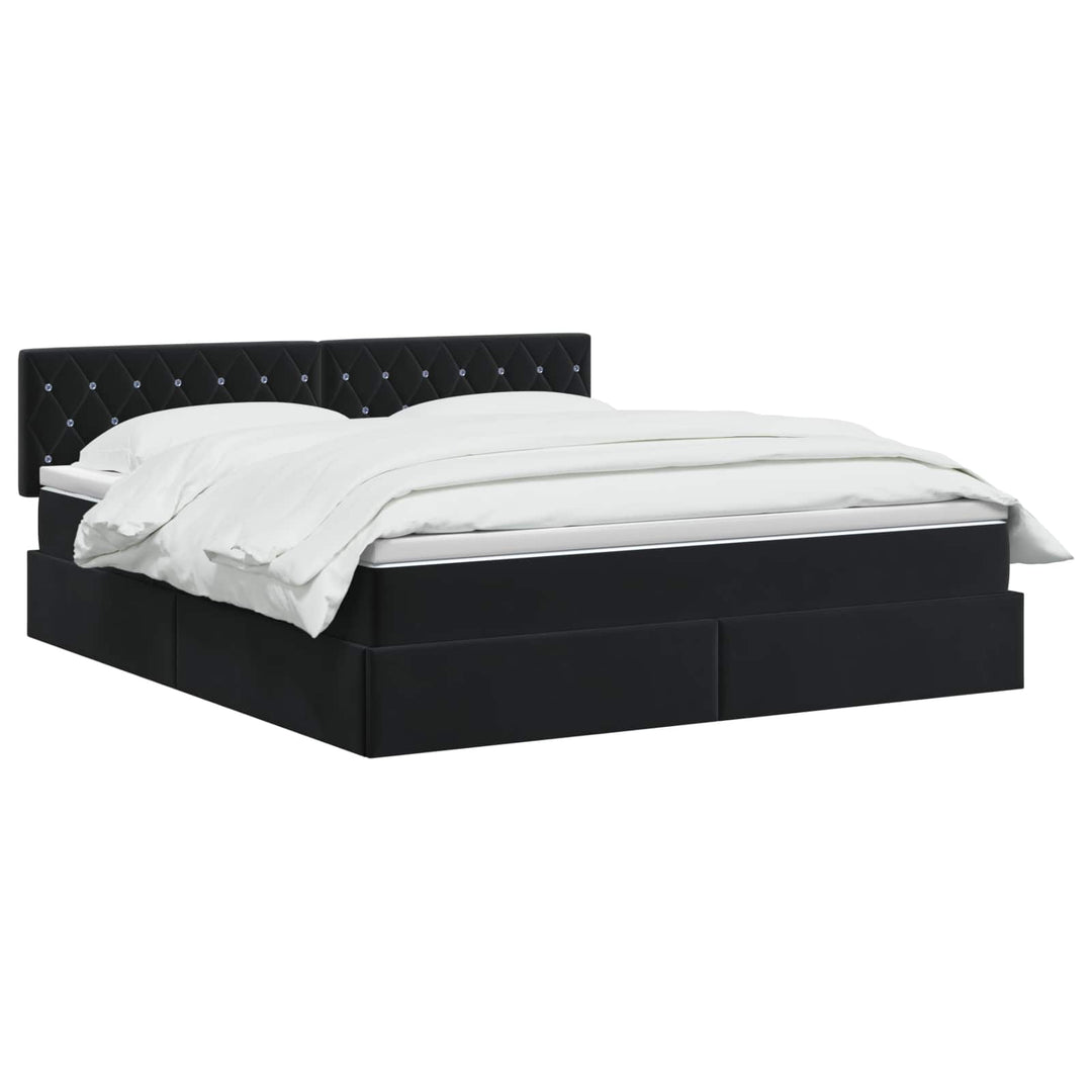 LED opbevarings seng med madras Sort 160 x 200 cm Fløjl