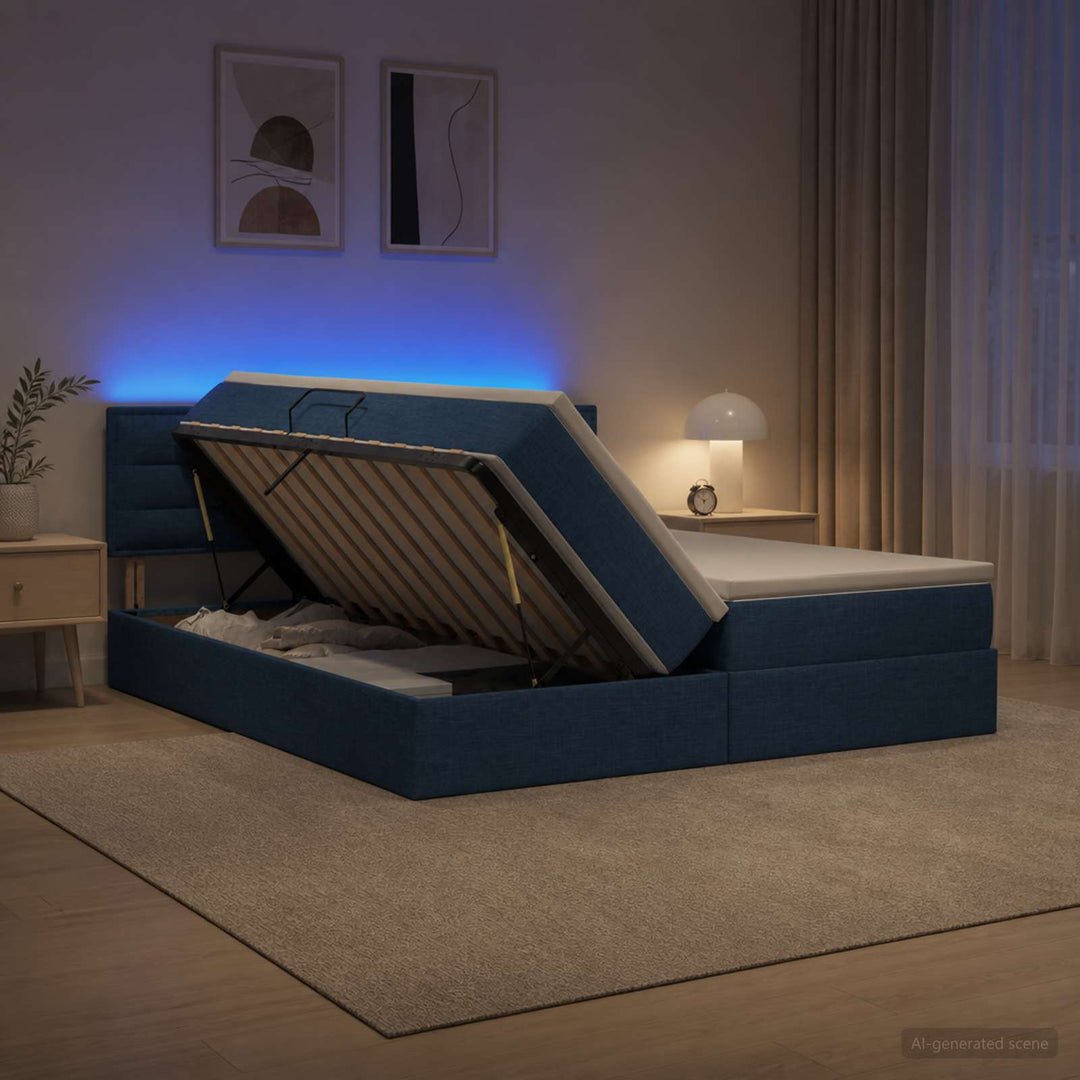LED opbevarings seng med madras Blå 180 x 200 cm Stof