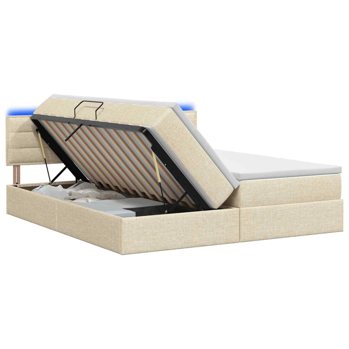 LED opbevarings seng med madras Cremefarvet 200 x 200 cm Stof
