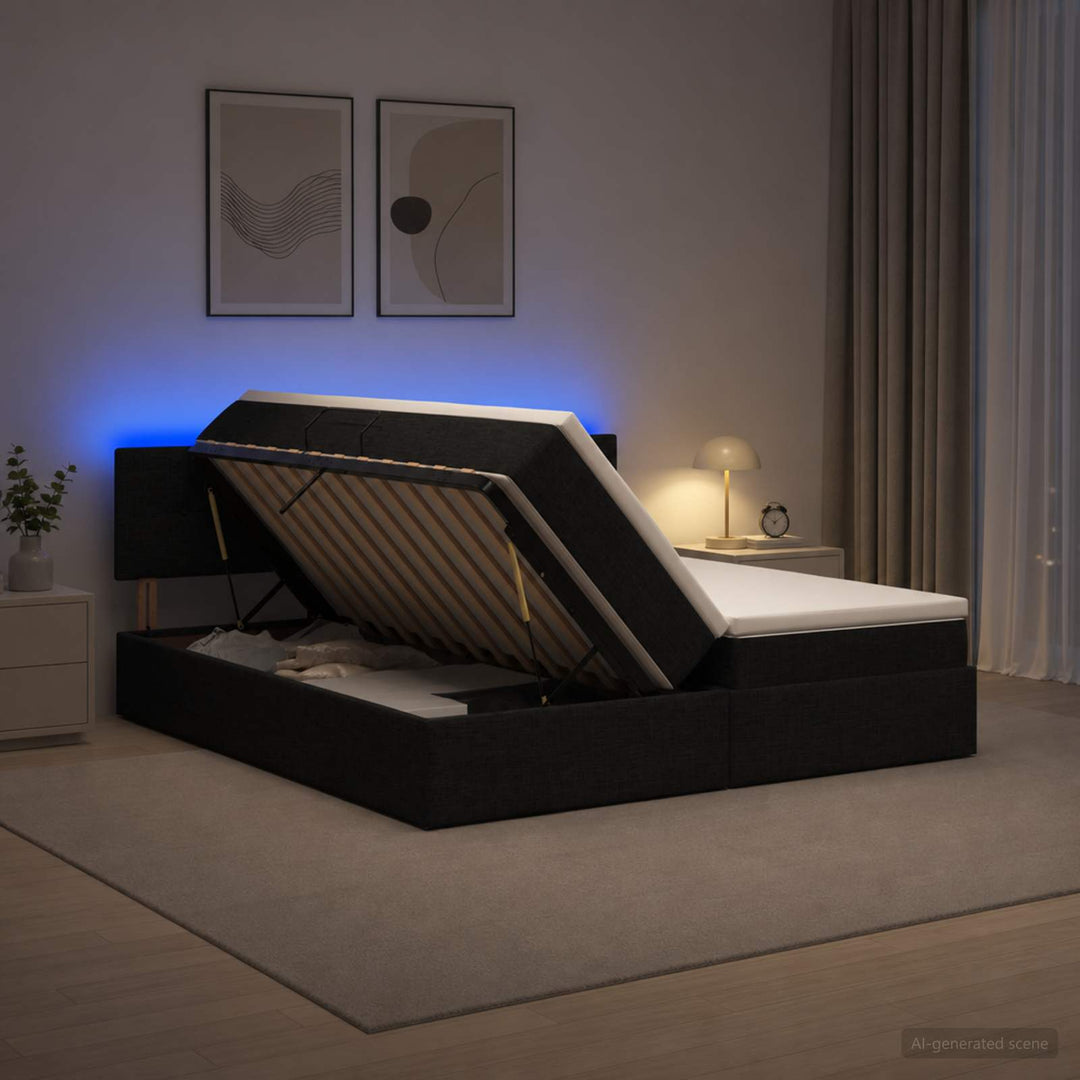 LED opbevarings seng med madras Sort 180 x 200 cm Stof