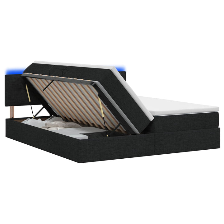 LED opbevarings seng med madras Sort 180 x 200 cm Stof