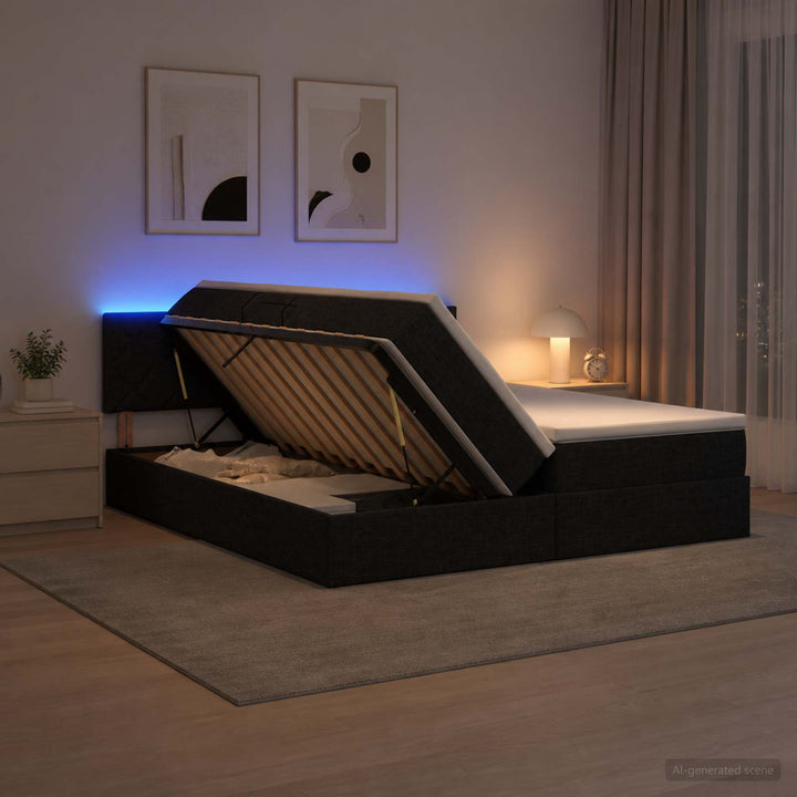 LED opbevarings seng med madras Sort 200 x 200 cm Stof
