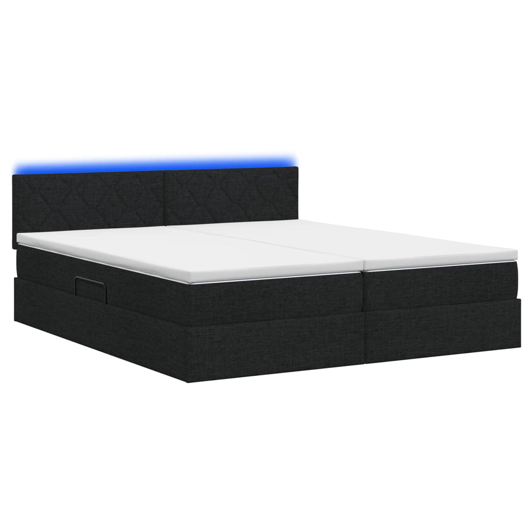 LED opbevarings seng med madras Sort 180 x 200 cm Stof