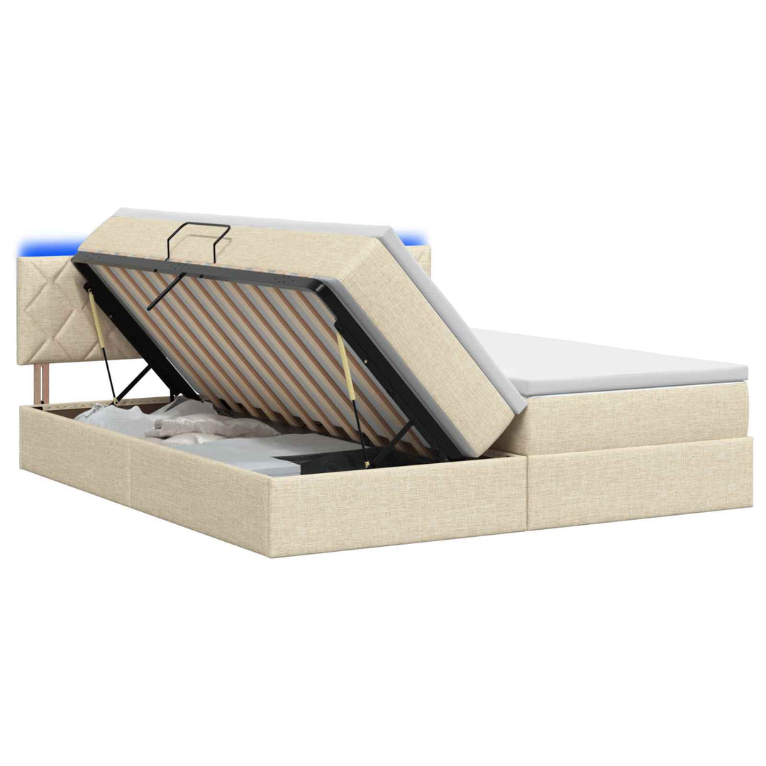 LED opbevarings seng med madras Cremefarvet 180 x 200 cm Stof
