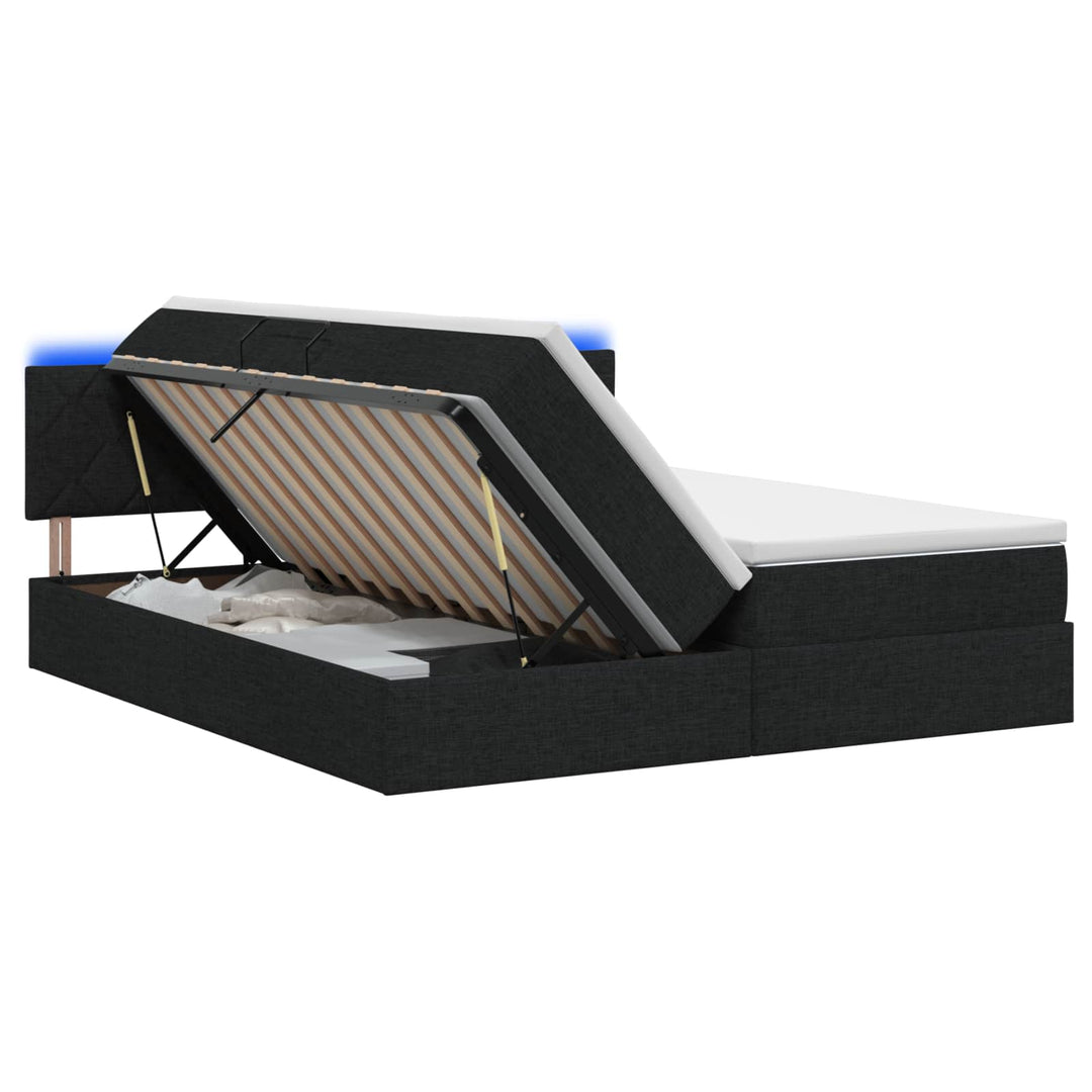 LED opbevarings seng med madras Sort 200 x 200 cm Stof