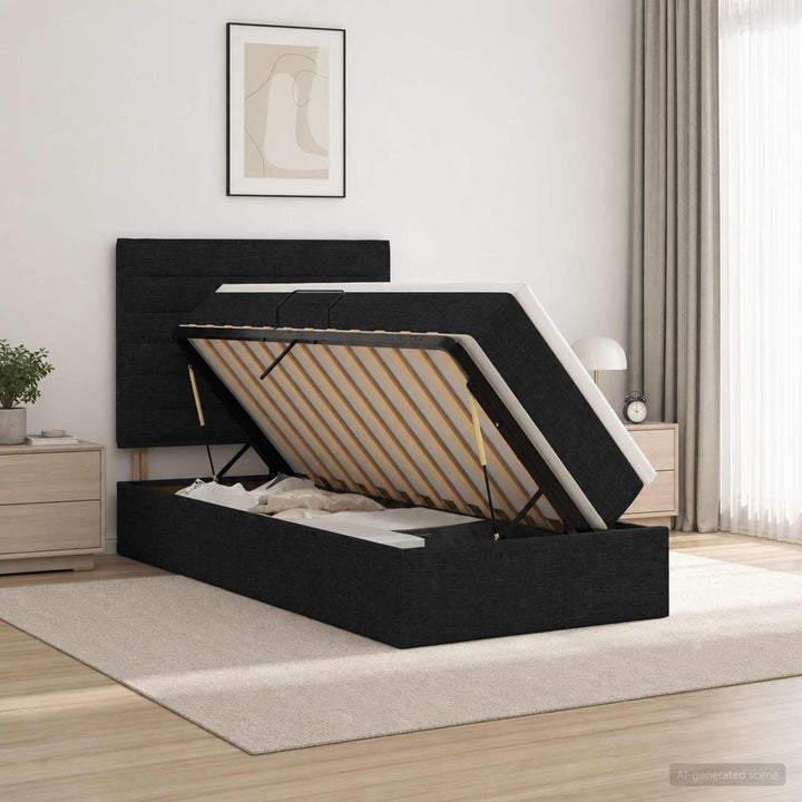 Seng med opbevaring og madras Sort 90 x 190 cm Stof