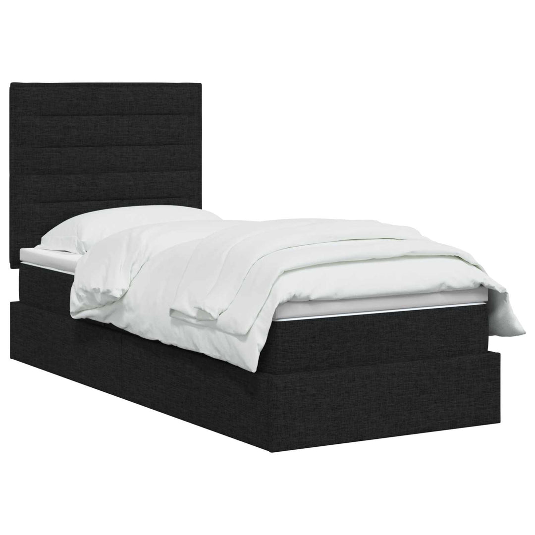 Seng med opbevaring og madras Sort 90 x 190 cm Stof