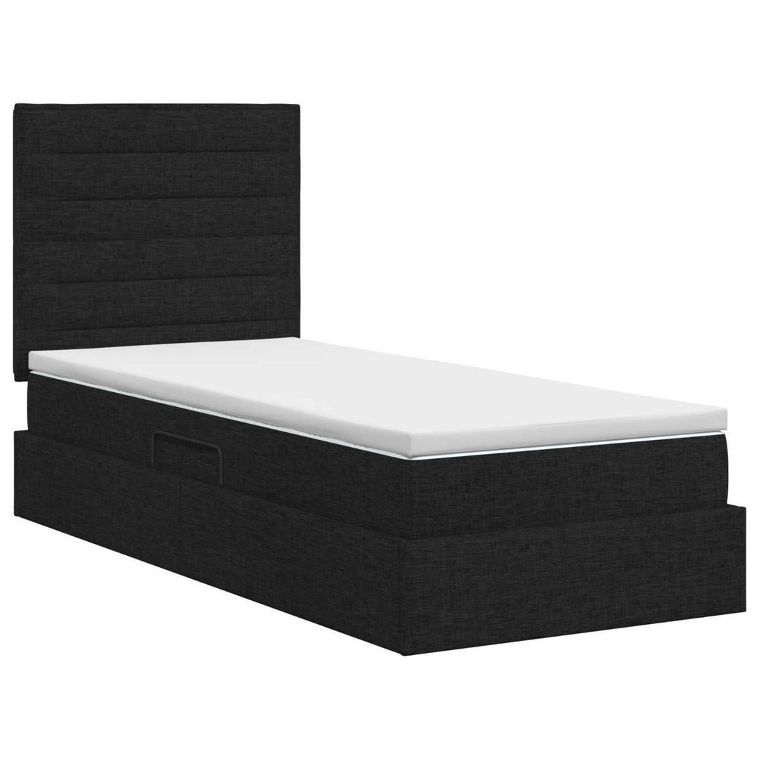 Seng med opbevaring og madras Sort 90 x 200 cm Stof