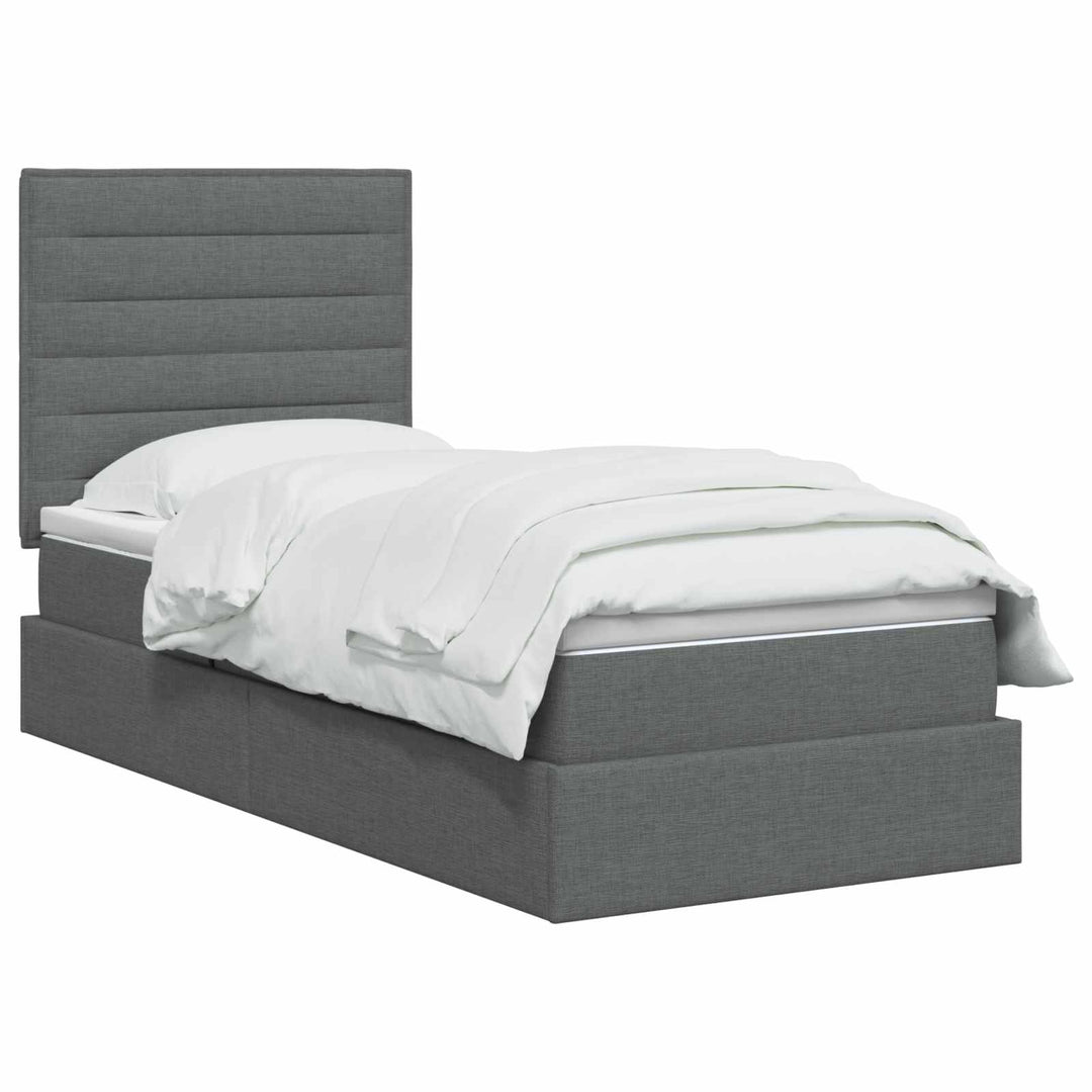 Seng med opbevaring og madras Mørkegrå 100 x 200 cm Stof