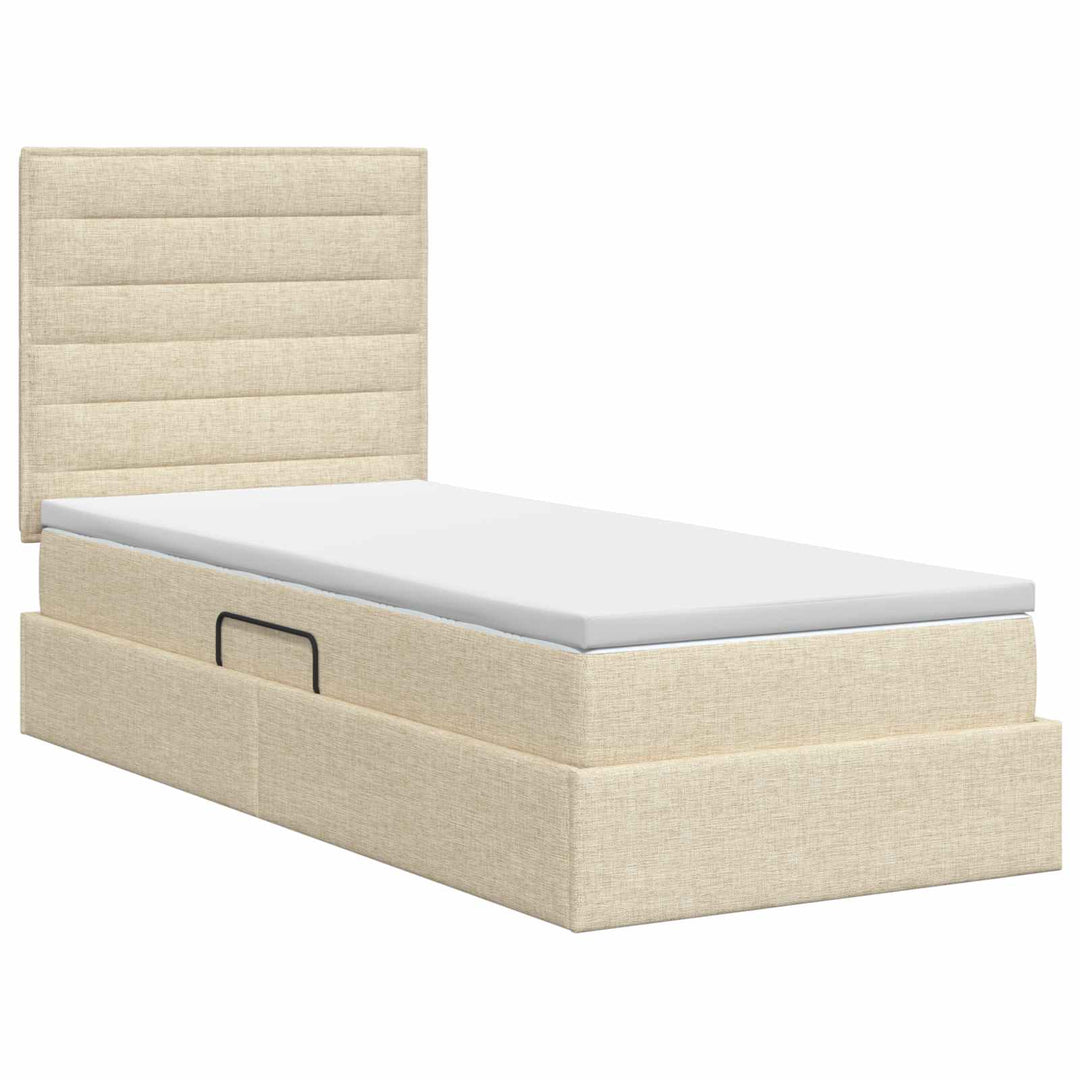 Seng med opbevaring og madras Cremefarvet 100 x 200 cm Stof